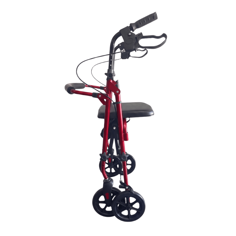 Andarilho Ibis vermelho dobrado visto de lado, mostrando o seu design compacto