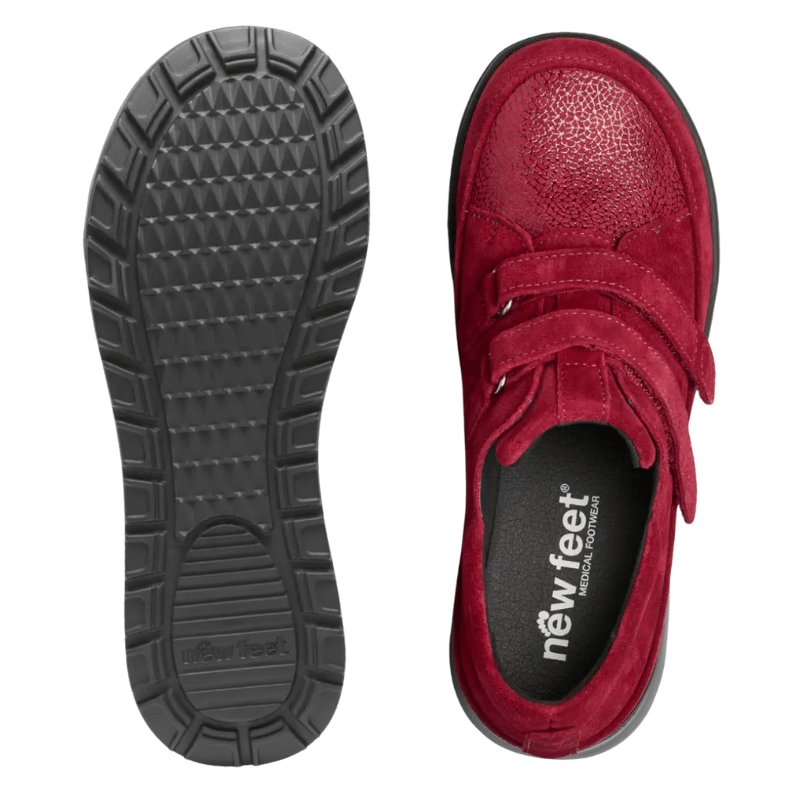 New Feet damesko med velcro - Mørkerød
