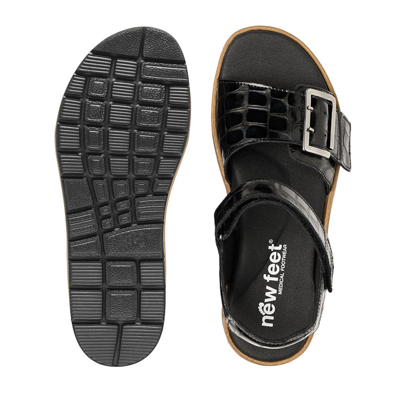 New Feet damesandal - Sort kroko - Seniorshop