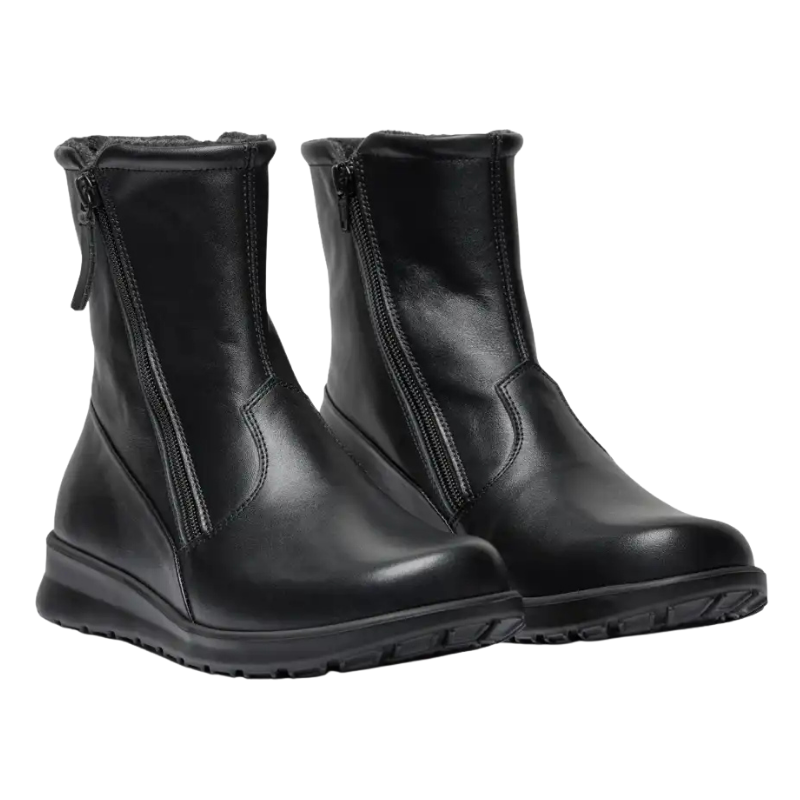 Bota com 2 fechos, 110-Couro liso, preto