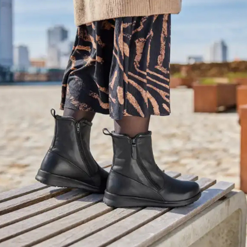 Bota com 2 fechos, 110-Couro liso, preto