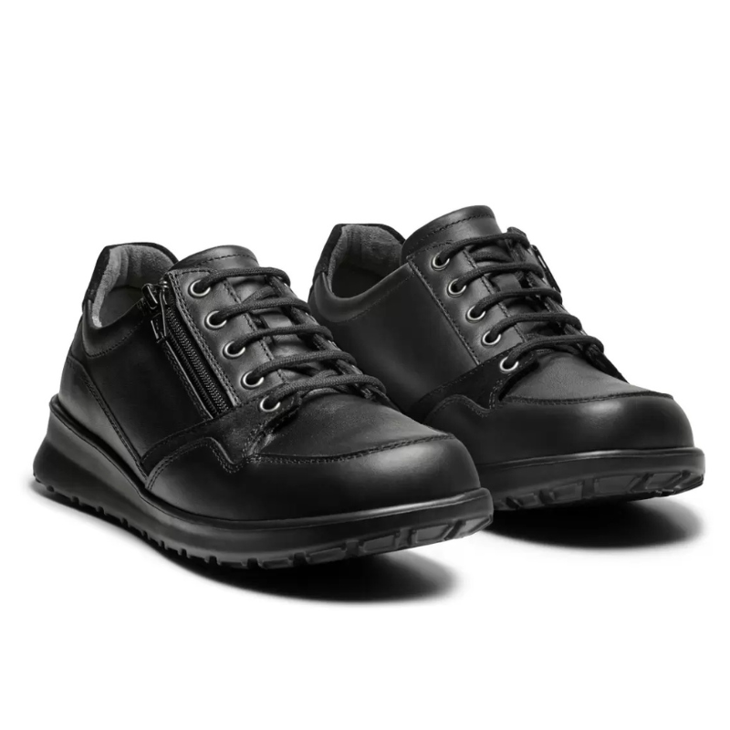 New Feet sapatos de senhora com atacadores e fecho de correr - Preto