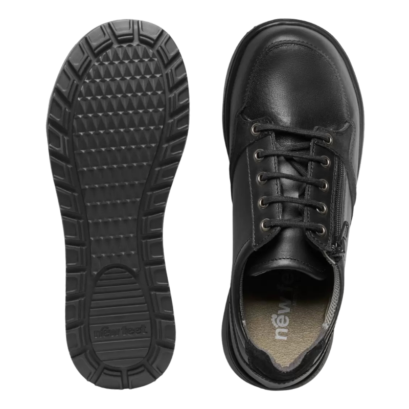New Feet sapatos de senhora com atacadores e fecho de correr - Preto