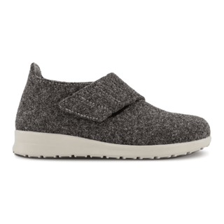 Pantufa New Feet de senhora cinzento antracite em lã com tira de velcro larga, vista lateral