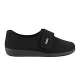 Chinelo Rohde preto para senhora com tira de velcro e sola de borracha antiderrapante, vista lateral