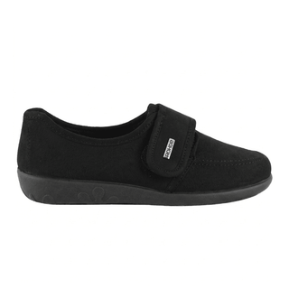 Chinelo Rohde preto para senhora com tira de velcro e sola de borracha antiderrapante, vista lateral