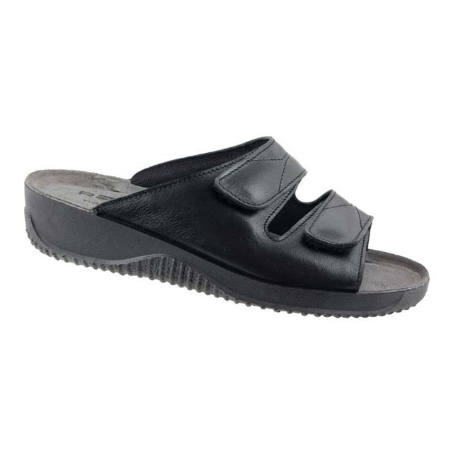 Women's Slipper, Black Leather, Rohde