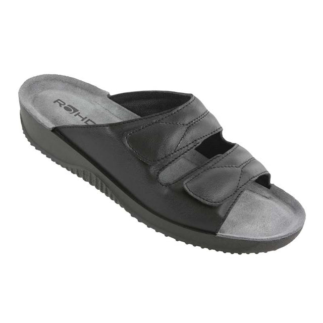 Women's Slipper, Black Leather, Rohde