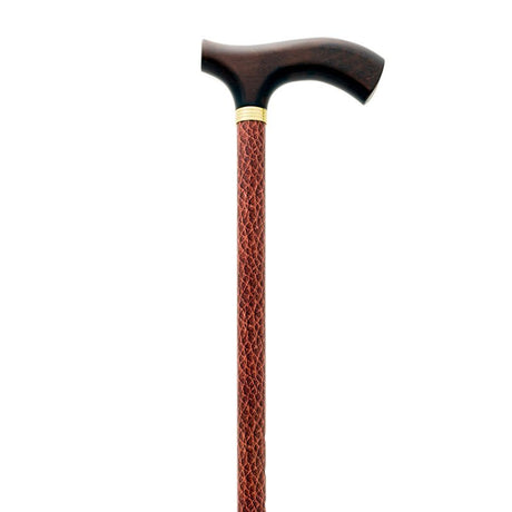 Cane, adjustable height, brown with leather-look