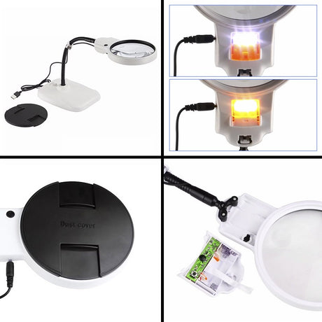 Table magnifier with LED and flexible arm, 2x/6x magnification
